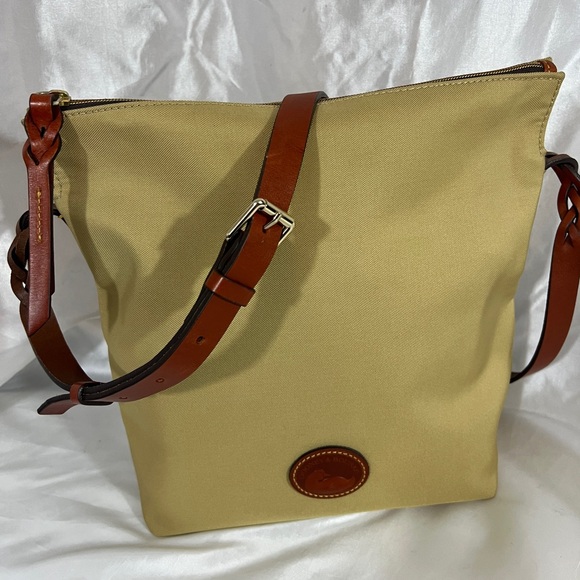 Dooney & Bourke Handbags - Dooney & Bourke Tan Crossbody Bag with Brown Trim HOBO BAG